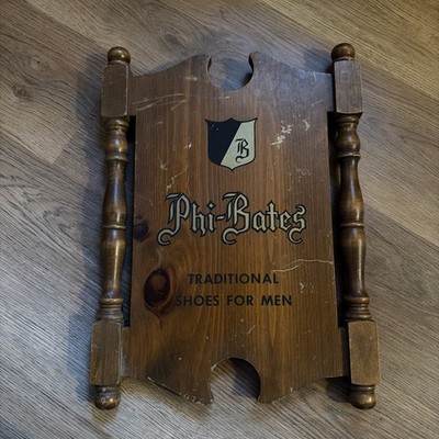 Vintage 1950's Wood Bates Phi-Beta Shoes For Men Store Sign Advertising