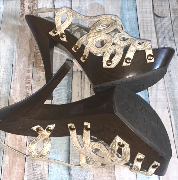 Sandálias Stiletto de Madeira Jessica Simpson, Feminina Tamanho 9.5B, Marfim - Imagem 3 de 4