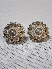 SIAM Sterling Silver Screwback Earrings Flower Design VINTAGE RARE!!! 