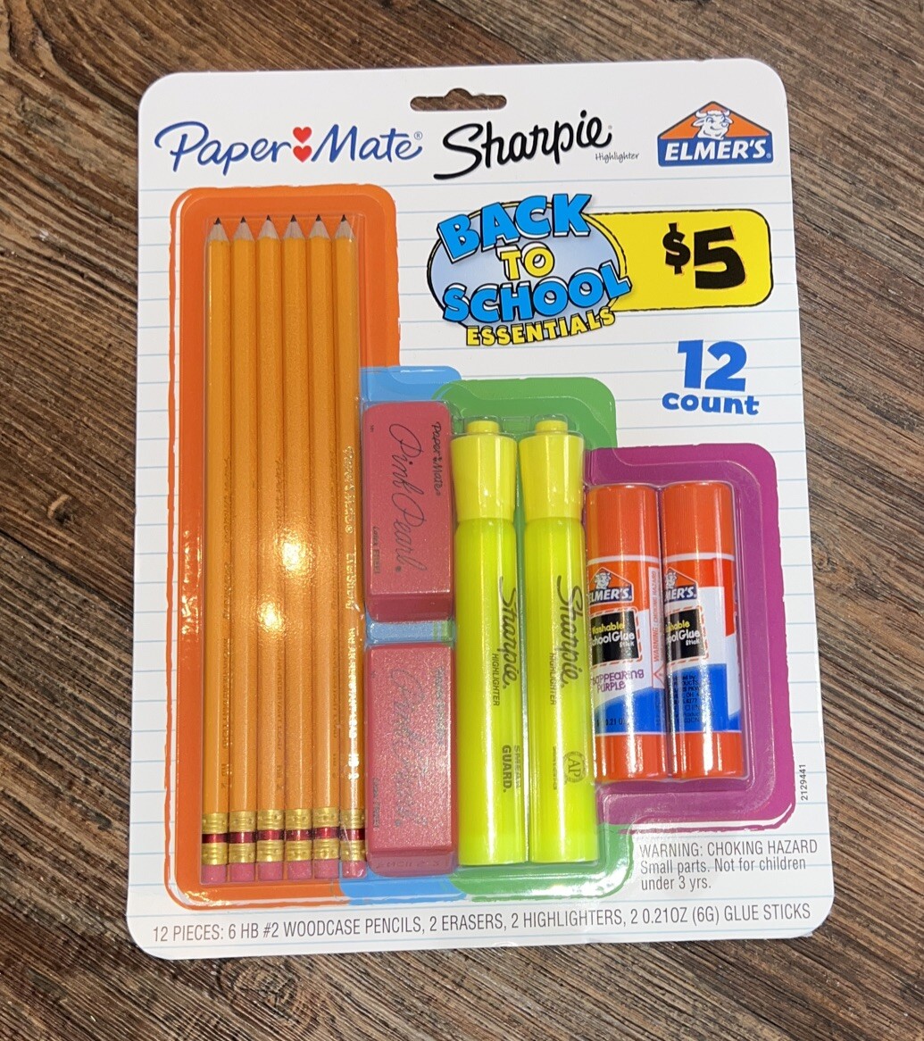 PaperMate Sharpie Highligher School Supply Bundle Pencils Erasers Glue