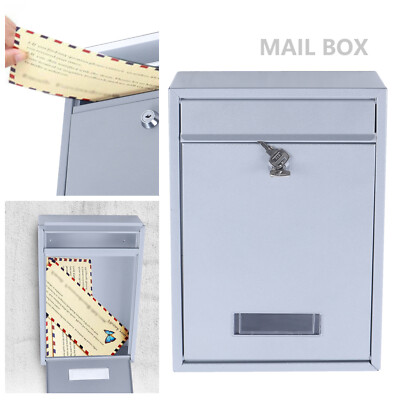 Stainless Steel Mail Letter Post Box Outdoor Wall Mounted Lockable Mailbox+2Keys