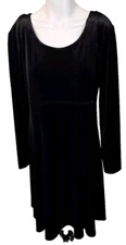 Molly Malloy Sz 14 Black Velvet Long Sleeve Pull over Dress Y2K Goth with Scarf
