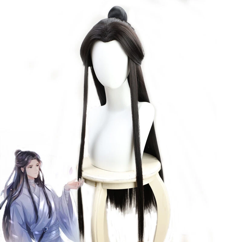 Peluca de anime Tian Guan Ci Fu Xie Lian Pelucas largas rectas negras 谢怜 Cosplay cabello 天官赐福 Foto 3 de 4