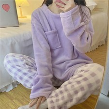 Fleece Thick Warm Women's Casual Solid Color Pajama Set