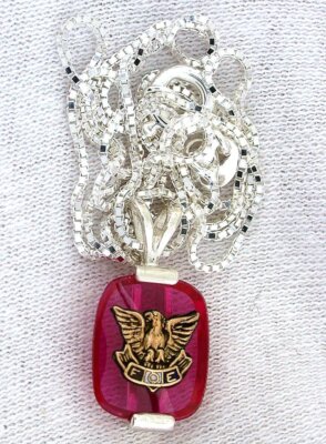 Vintage 12x10 Synthetic Red Ruby FOE Fraternal Order of Eagles Pendant And Chain