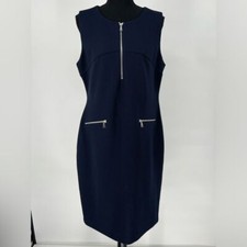 CALVIN KLEIN NAVY BLUE WITH SILVER ZIPPERS SHEATH DRESS
