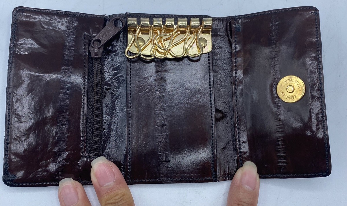 Vintage Eel Skin Leather Trifold Brown Wallet Royal Hock | eBay