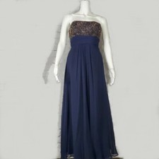 THEIA COUTURE Silk Beaded Bodice Long Dress/Gown w/Matching Scarf Sz 12 Navy