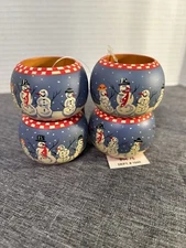 Vintage Wooden Napkin Rings Snowman Family Christmas Park Imports Brand New 