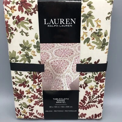 LAUREN RALPH LAUREN Ralph Lauren Floral Medallion Tablecloth Rusty Burgundy Green 60x120 Fall Decor