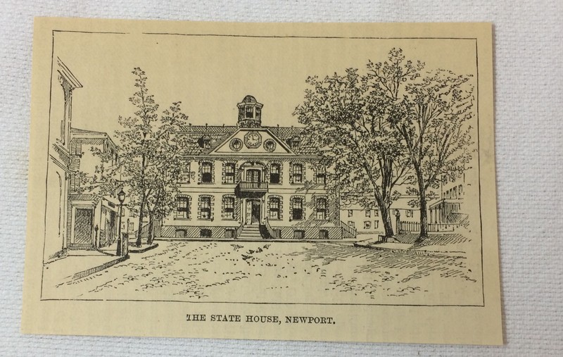 1884 small magazine engraving ~ THE STATE HOUSE, Newport RI