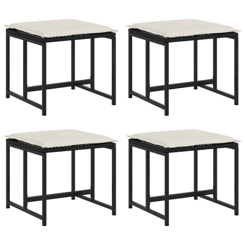 Gartenhocker mit Kissen 4 Stk. Schwarz Poly Rattan Outdoor Hocker vidaXL - Bild 2 von 9