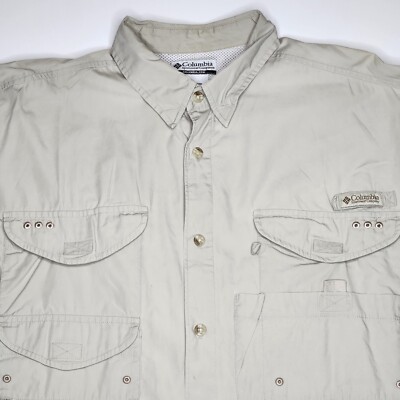 Chemise Columbia PFG Omni-Shade Homme – Beige, Boutonnée, Pêche, Taille 2XL