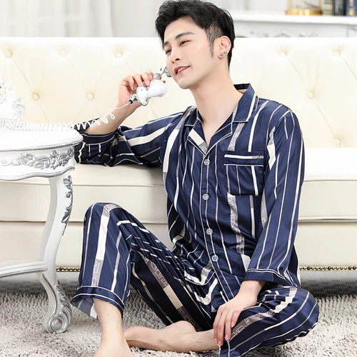 Luxus Herren Seide Satin Pyjama Set Weich Pyjama Langarm Nachtwäsche Loungewear - Bild 71 von 74