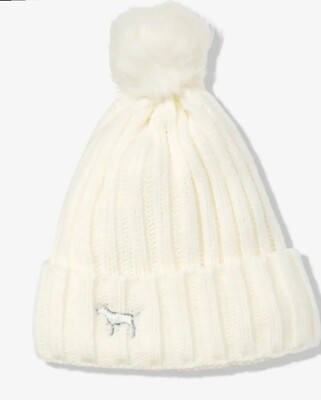 NWT VICTORIA'S SECRET PINK WHITE BEANIE SHERPA LINED COZY WINTER