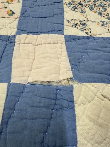 Antique Hand Pieced Quilted Pine Tree Quilt Blocks Mid Weight 66x74” Old Cotton - Afbeelding 16 van 23