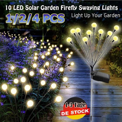 10 LED Glühwürmchen Leuchte Solar Gartenlichter Wasserdicht Firefly Solarlampen