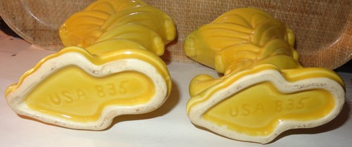 2 Vintage Shawnee USA #835 kleine Vasen Pflanzgefäße gelbes Horn mit viel Füllhorn - Bild 9 von 9