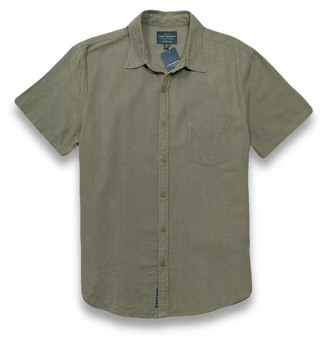Lucky Brand Linen Blend Shirt NWT Mens Size Medium Dark Olive 43152 S7