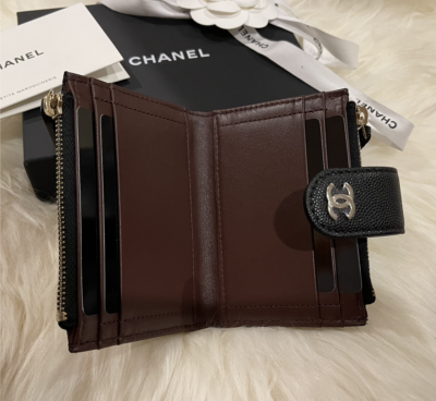 NEW Chanel Caviar Leather Classic Small Zipped Wallet Black Gold