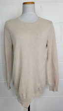 Brochu Walker Cashmere Asymmetrical Crew Side Button Beige Oatmeal Sweater L