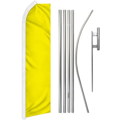 Yellow Solid Color Plain Super Swooper Flag & Flag Pole Kit & Ground Spike