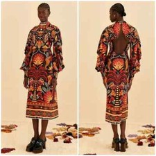 FARM Rio Midi Dresses RED NATURE BEAUTY SCARF BACKLESS MIDI DRESS Sz Medium