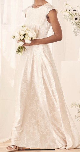 Lulus Champagner Satin JacquardMaxikleid Medium Hochzeit Braut Dusche Neu mit Etikett 921
