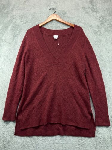 Chicos Sweater Tunic Top Womens Medium 8 Red Wool Blend Long Sleeve Ladies - Foto 1 di 6