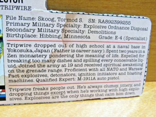 Action figure vintage anni 80 G.I JOE scheda d'identità rilevatore miniere Tripwire - Foto 3 di 5