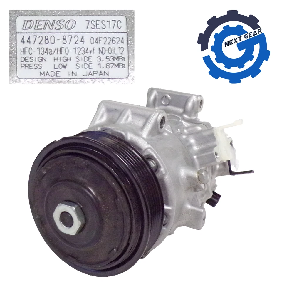 Compresor de aire acondicionado Denso con embrague Toyota Camry RAV4 2013-23 447280-8724 7SES17C Foto 2 de 4