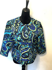 Women's Ruby Rd Multiple Color Blues Unlined Blazer Jacket 3/4 Sleeve Pockets 14