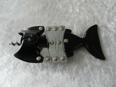 Antique Vintage Lazy Fish Black Metal / Old Corkscrew System Corkscrew