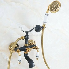 Black Gold Wall Mount Clawfoot Bath Tub Filler Faucet W/ Hand Shower Mixer Tap