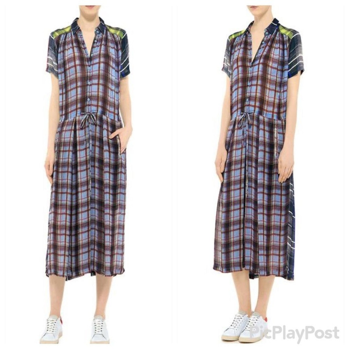Preen Line Flowy Plaid Shirt Dress