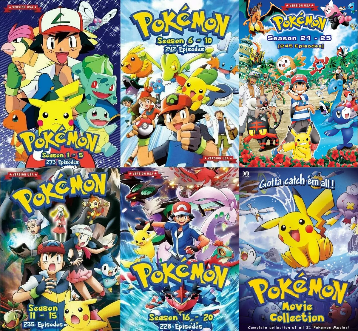 Pokemon Season 16-20 228 Episodes Japanese Anime DVD USA Version English  Dubbed