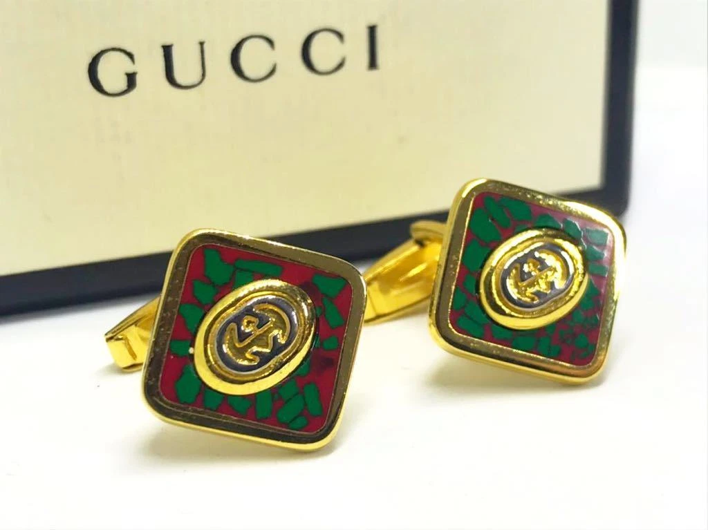 Gucci Couleur Vert Rouge Boutons de Manchette Cloisonné Homme Bijoux Multicolore Argent Occasion