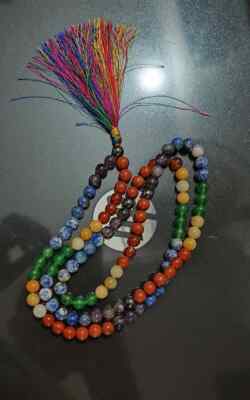 7 Chakra Mala Necklace 108 Beads 8mm Hand Knotted Buddhist Yoga Prayer Jaap