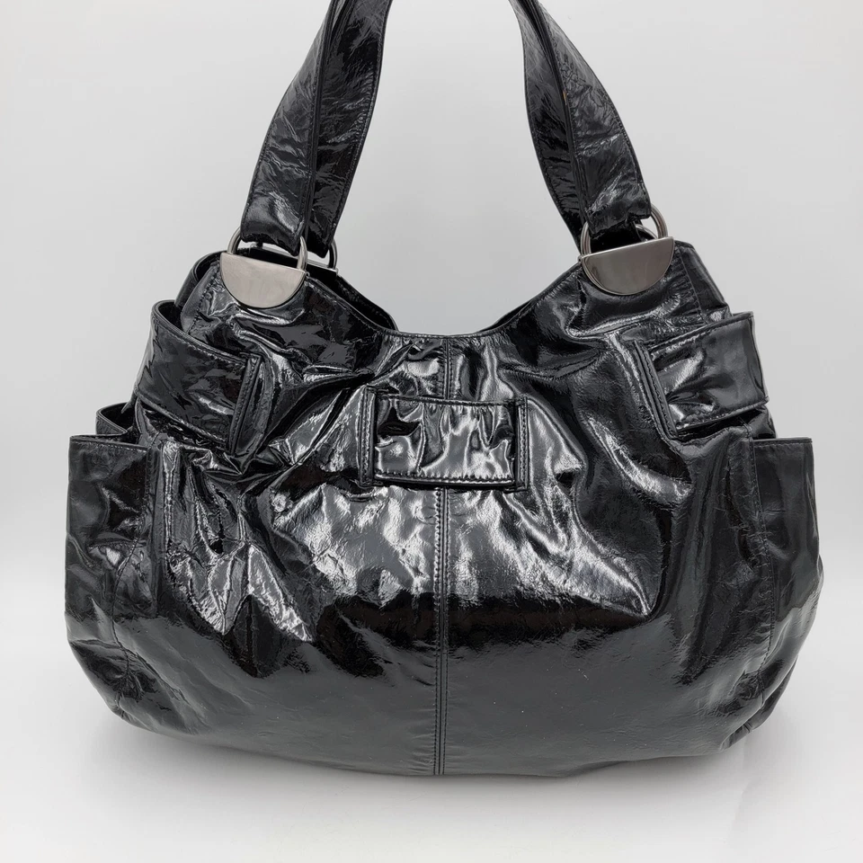 KOOBA Black Patent Leather Cinch Bow Elisha Hobo Tote Shoulder Bag Purse - Image 3 of 4