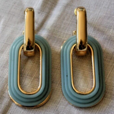 Vintage Signed LA ''Convertible'' Dangle Earrings Gold & Blue Unique