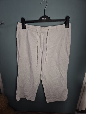 CMD Size 12 White Linen Blend Cropped Trousers (125/105)