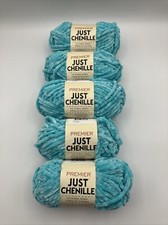 5 Skeins Premier JUST CHENILLE Aqua 1.76 oz 65 yds each SAME DYE LOT New