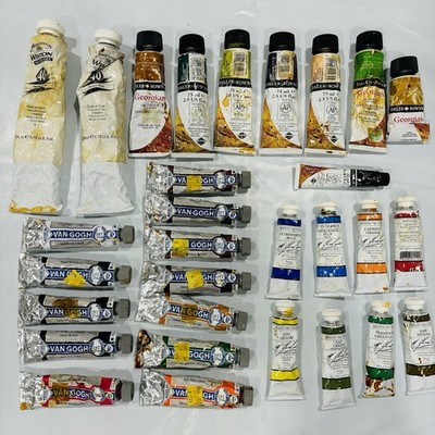 Lot of 30 Oil Paints Tubes Misc Sizes & Colors Used Artists Color Van Gogh Vtg