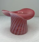 Vintage Fenton  Cranberry Optic Swirl Top Hat Vase Opalescent 3” Tall 4” Wide