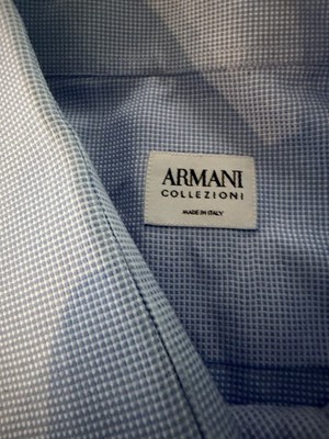 Armani Collezioni. Windowpane Men Dress Shirt. Made In Tunisia. 16.5 42cm...L