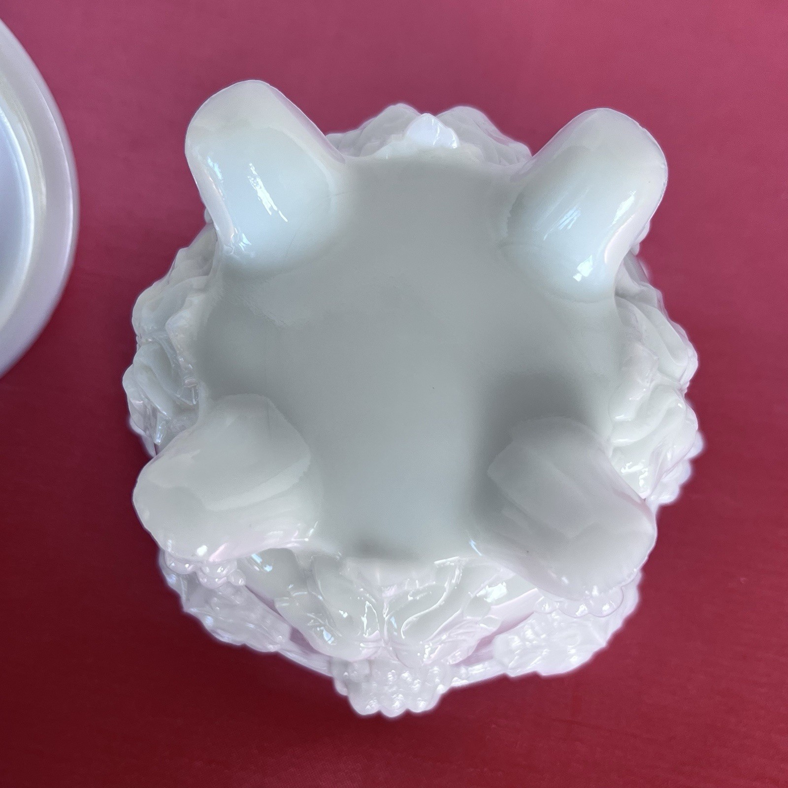 Vintage White Milk Glass Grape Pattern Design Covered Jar- Jam, Candy, Etc!