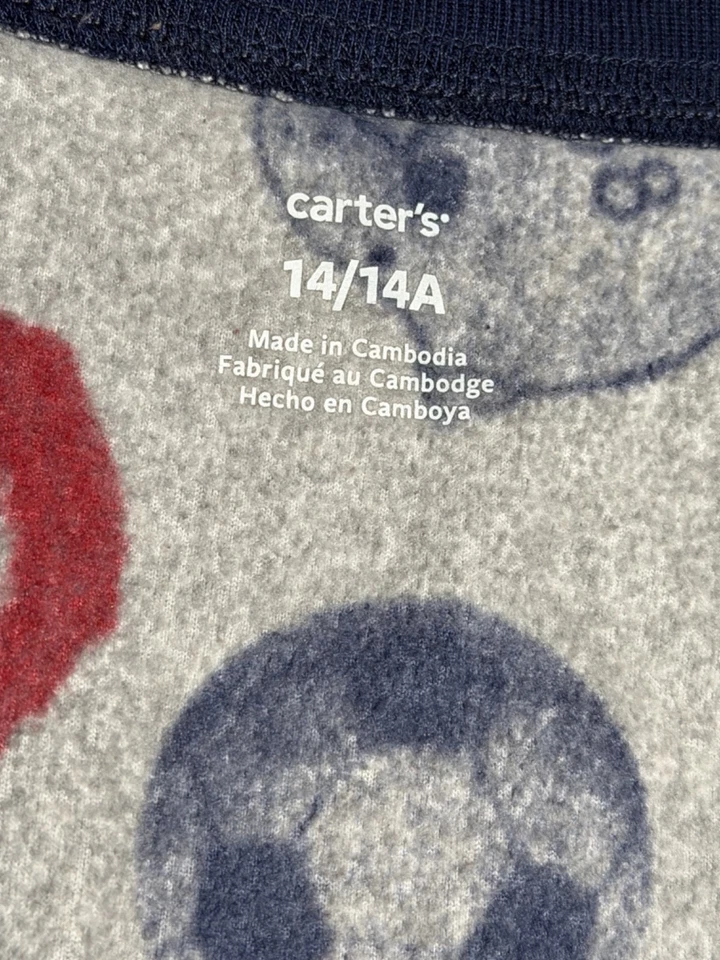 Carter's Niños Niños 1 Pieza Fútbol Deportes Polar Footie Gris Pijama Talla 14 Foto 2 de 4