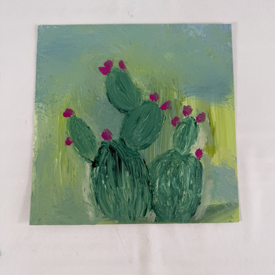 Original Painting Art Barrel Cactus Southwest Tracy Eau Claire on Paper 6'' x 6''