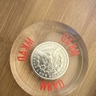 MKAD Clear Glass Decorative Paperweight w/ 1878 Morgan Dollar Insert — photo 2