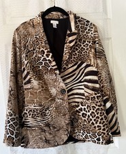 CHICOS 2 Mixed Animal Print One Button Lightweight Blazer Jacket Women's Large